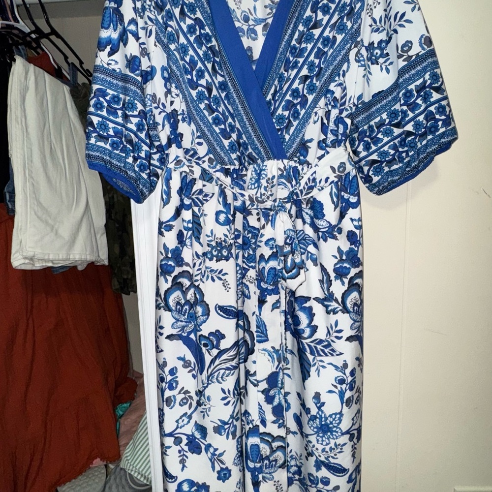 BloomChic Elegant Blue and White Floral Maxi Dress
